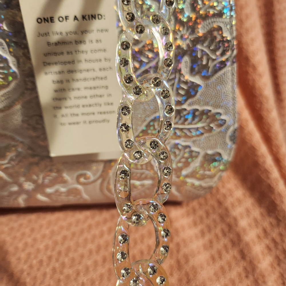 Iridescent Finish Acrylic Chunky Chain-Link With Rhinestones Bag Extender